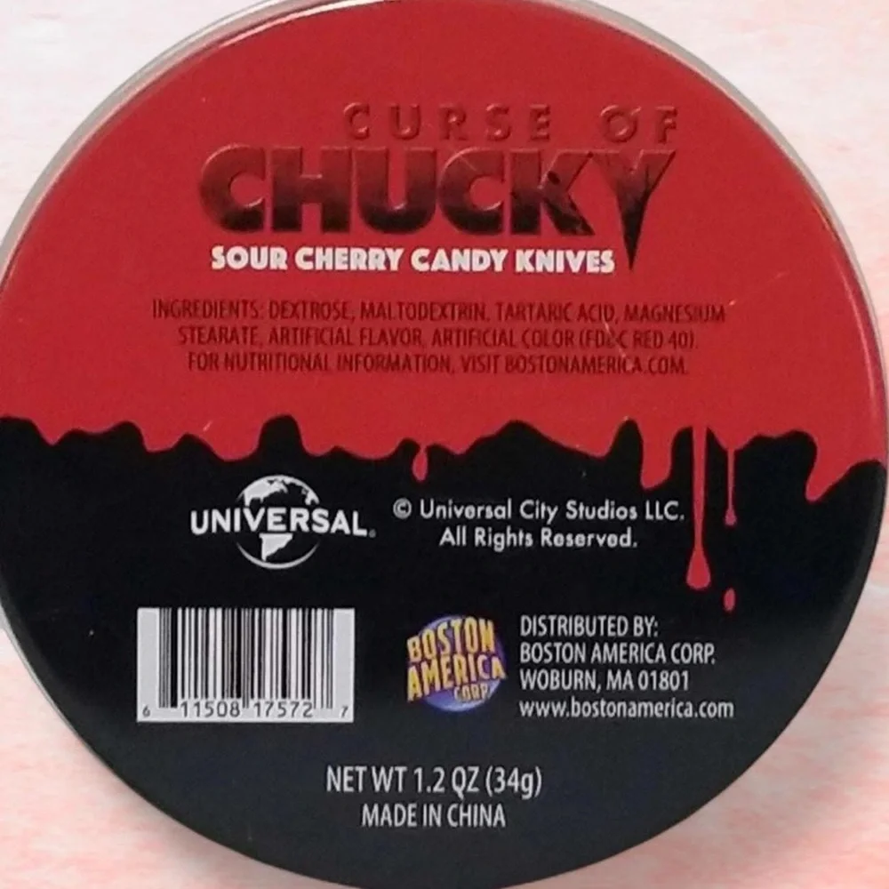 NEW Universal Studios Curse of Chucky Sour Cherry Candy Knifes in Collectors Tin